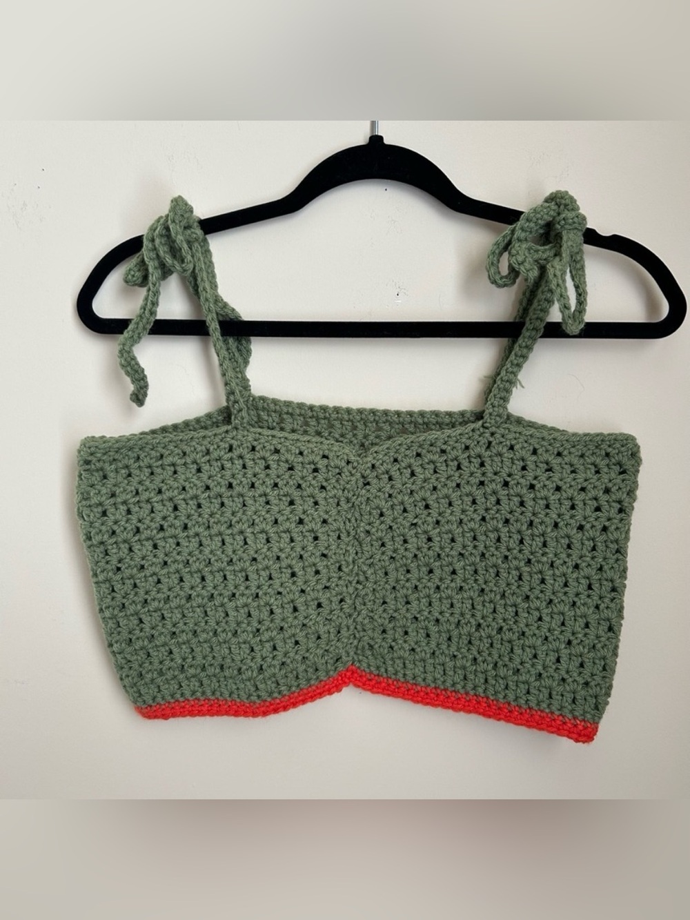 Handmade Green & Red Crochet Pattern Tank Top